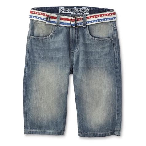 Never Give Up By John Cena Boy's Belted Denim Shorts - Stars & Stripes