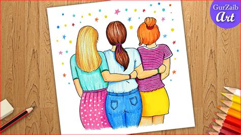 Friendship day drawing easy way || Best friends forever card || step by step - YouTube