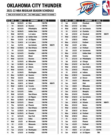 Okc Thunder Printable Schedule - Free Printable Templates