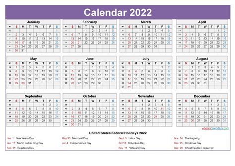 2022 Calendar With Holidays Printable - Printable Calendar Collection