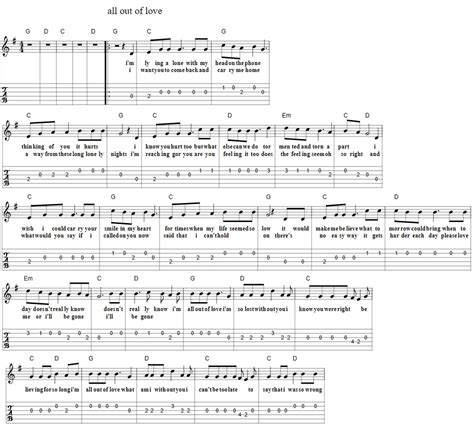 All Out Of Love Mandolin / Guitar Tabs - Tenor Banjo Tabs