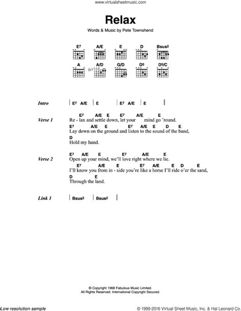 Relax sheet music for guitar (chords) (PDF) v2