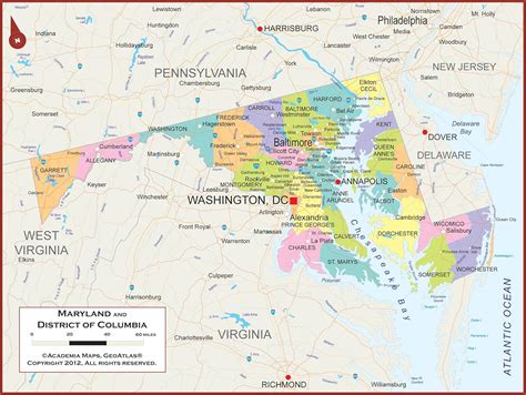 Amazon.com : 42 x 32 Maryland State Wall Map Poster with Counties - Classroom Style Map with ...