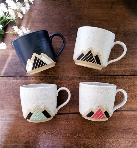 Handmade Ceramic Mug Modern Mountain Design Wheel Thrown - Etsy Canada