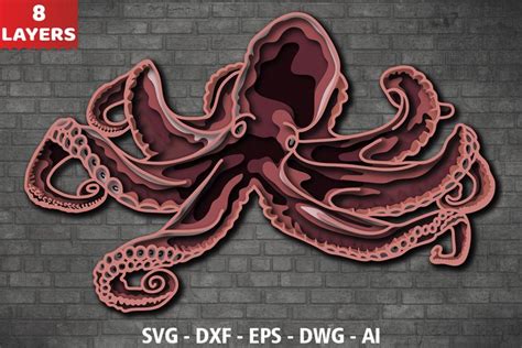 3D Octopus SVG, Layered Octopus SVG Cut File