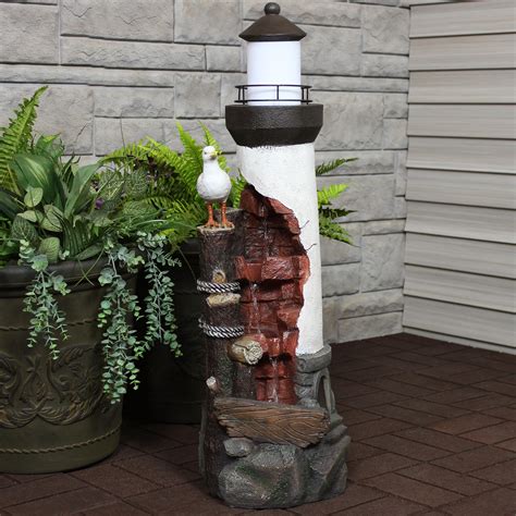 Sunnydaze Gull's Cove Outdoor Lighthouse Water Fountain with LED Light - 36-inch - Walmart.com ...