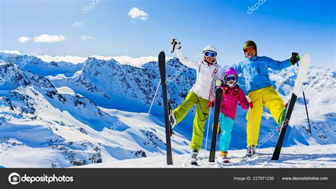 Happy Family Enjoying Winter Vacations Mountains Val Thorens Valleys ...