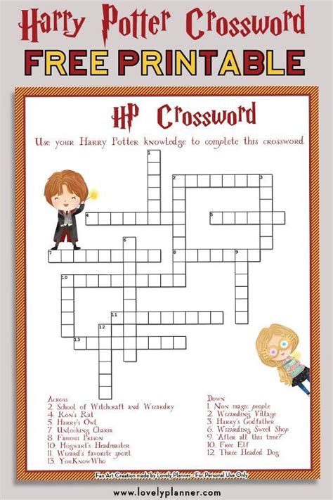 Free Printable Harry Potter Crossword puzzle + solution sheet. A fun way to test your knowledge ...