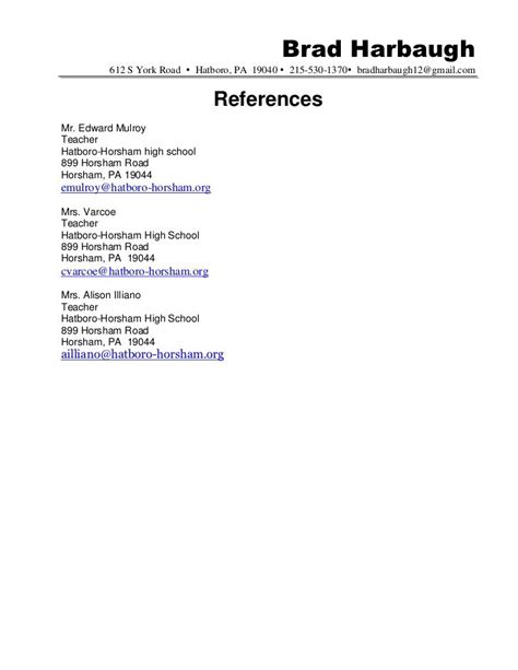 resume references sample hannah hatboro reference page example | Reference page for resume ...