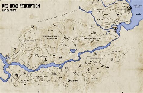 Map from video game Red Dead Redemption. Game is set in the Old West. Map Canvas, Canvas Poster ...