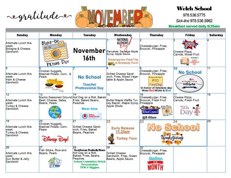 November Calendar : Peabody Public Schools