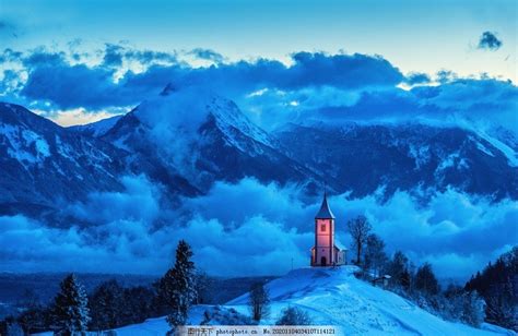 冬季夜晚雪景图片_其他_自然风景-图行天下素材网