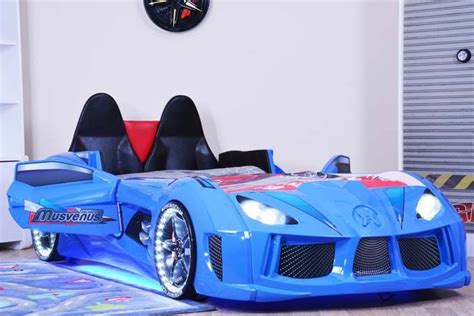 Audi V7 Blue Car Bed with Sporty Leather Seats, Car Doors and LED Lights Twin Boys Bedroom, Race ...