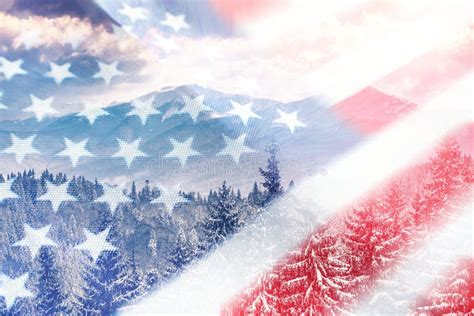 American Flag with Winter Background Stock Image - Image of landscape, clouds: 110244849