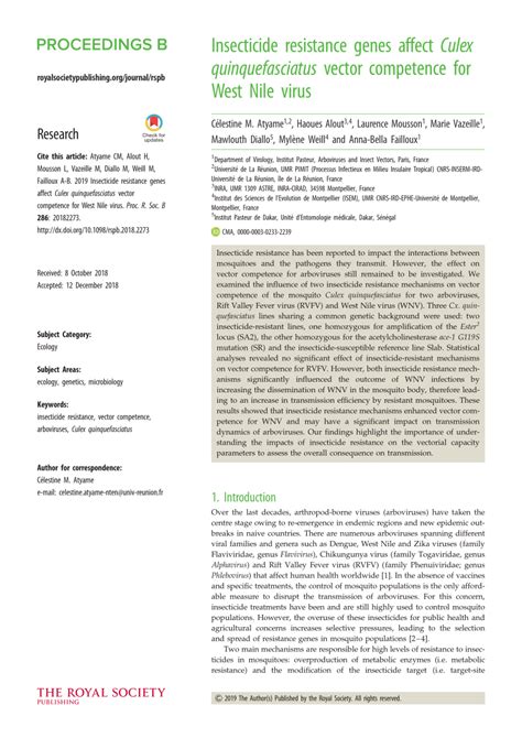 (PDF) Insecticide resistance genes affect Culex quinquefasciatus vector ...