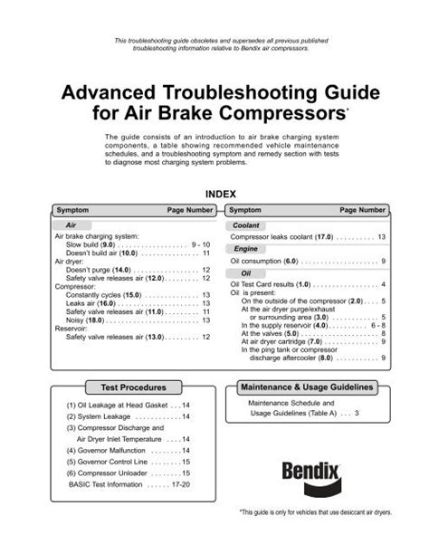 Advanced Troubleshooting Guide for Air Brake Compressors* - Bendix