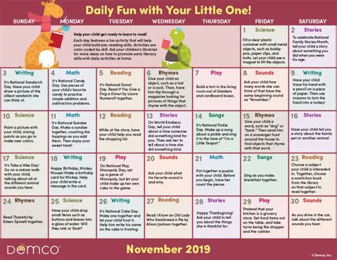 Early Literacy Activities Calendar: November 2019