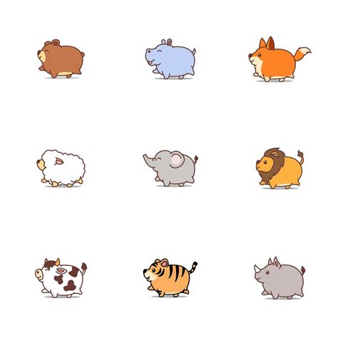 Cute fat animals cartoon icon set 668800 Vector Art at Vecteezy