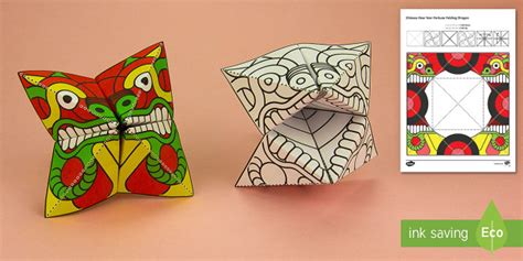 Simple 3D Chinese New Year Dragon Fortune Puppet Paper Craft