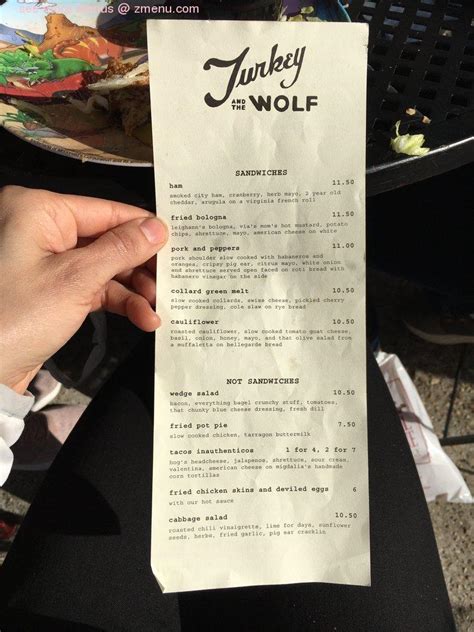 Online Menu of Turkey and the Wolf Restaurant, New Orleans, Louisiana, 70130 - Zmenu