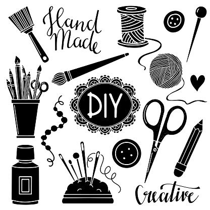 Arts And Crafts Sewing Painting Supplies Tools Stock Illustration ...