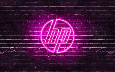 Download wallpapers HP purple logo, 4k, purple brickwall, Hewlett-Packard, HP logo, brands, HP ...