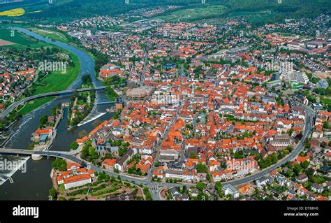 aerial view of Hamelin and the river Weser, Lower Saxony, Germany Stock Photo: 66565212 - Alamy