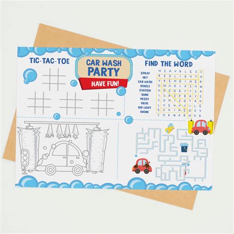 Car Wash Birthday Party Games/ Car Wash Coloring Activities Sheet/ Car Wash Placemat Game ...