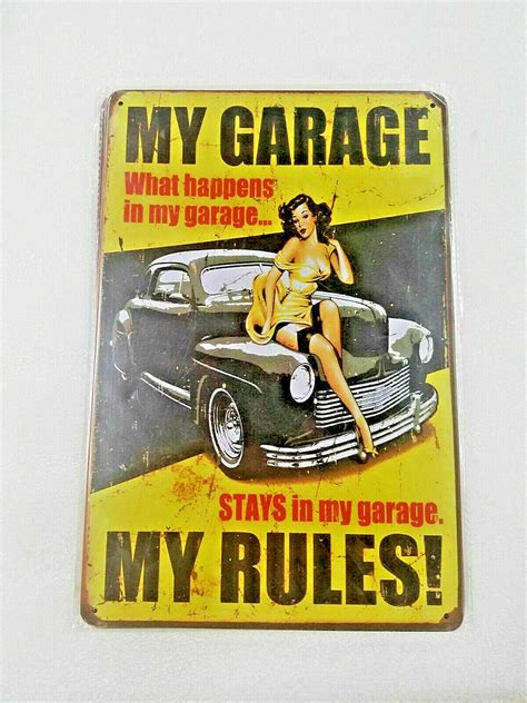 Auto car My garage my rules pinup pin up girl USA Metal sign Sexy girl ...