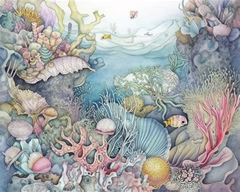 Premium AI Image | Painting of a sea scene with a variety of sea creatures generative ai