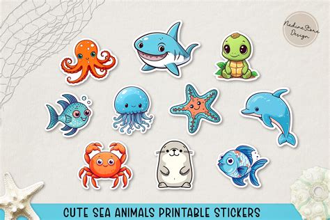 Cute Sea Animals Printable Stickers. Graphic by NadineStore · Creative Fabrica