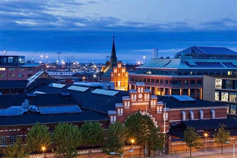 Panorama Of Malmo At Night Architecture Skane Skyline Photo Background ...