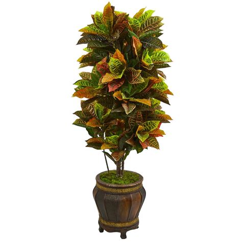 Nearly Natural Real Touch 5.5 ft. Indoor Croton Artificial Plant in ...