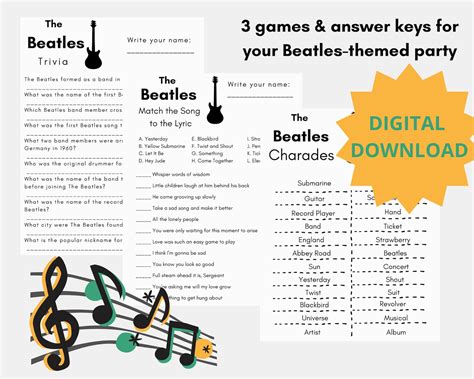 The Beatles Printable Party Games: Trivia, Song Matching, Charades - Etsy