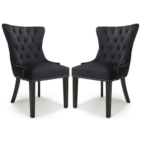 Lionhead Black Velvet Accent Chairs With Black Legs In Pair | FiF