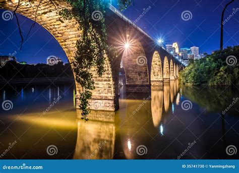 Night Scene of Stone Bridge Stock Photo - Image of minnesota, north ...