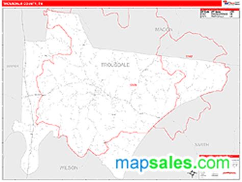 Trousdale County, TN Zip Code Wall Map Red Line Style by MarketMAPS