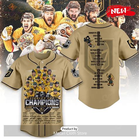 Vegas Golden Knights Stanley Cup Champions 2023 Gold Signatures Baseball Jersey - Macall Cloth ...