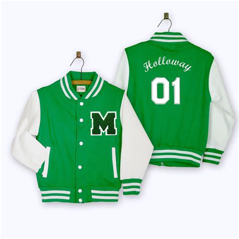 Personalized Kids Varsity Jacket GREEN/WHITE + GREEN Letter in 2021 | Varsity jacket, Fleece ...