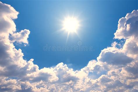 Blue Sky with Clouds and Sun Reflection.the Sun Shines Bright in Stock ...