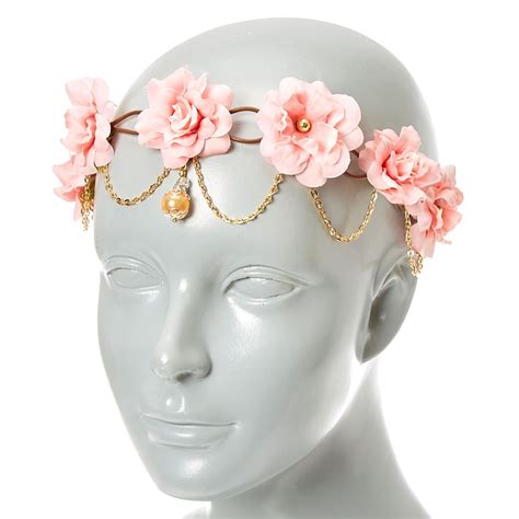 Claire's Gold Chain Flower Crown Headwrap - Blush Pink | Hair jewelry, Hair accessories, Fashion ...