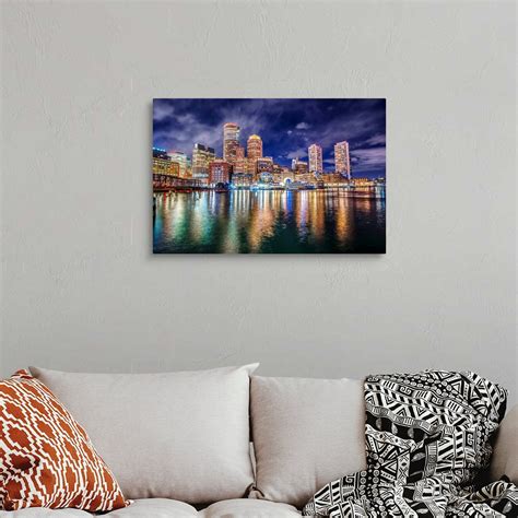 Boston Skyline At Night With Reflecting Lights Wall Art, Canvas Prints, Framed Prints, Wall ...