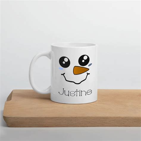 Personalized Cute Snowman Smiley Face Custom Name Mug - Drawelry.com