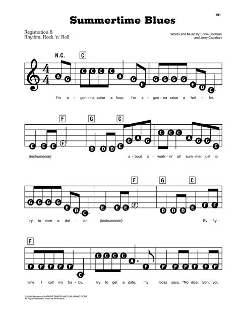 Summertime Blues by Eddie Cochran Sheet Music for E-Z Play Today at Sheet Music Direct