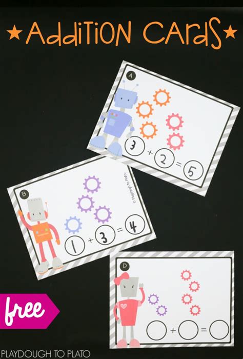 Robot Addition Cards - Playdough To Plato