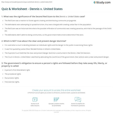 Quiz & Worksheet - Dennis v. United States | Study.com