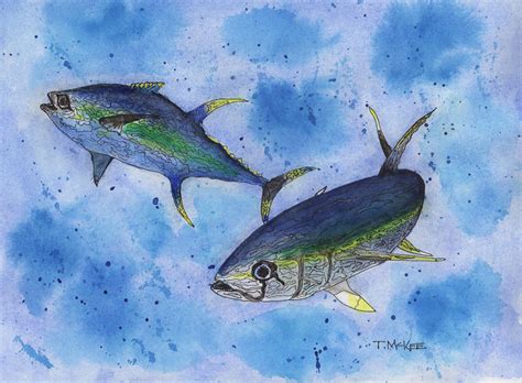 Tuna Art, Tuna Print, Tuna Watercolor, Fish Art by Tony Mckee, Swimming Tuna Art Print, Fish ...