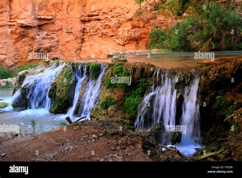 Majestic waterfalls in Havasu of the Havasupai Indian reservation of the grand canyon in Arizona ...