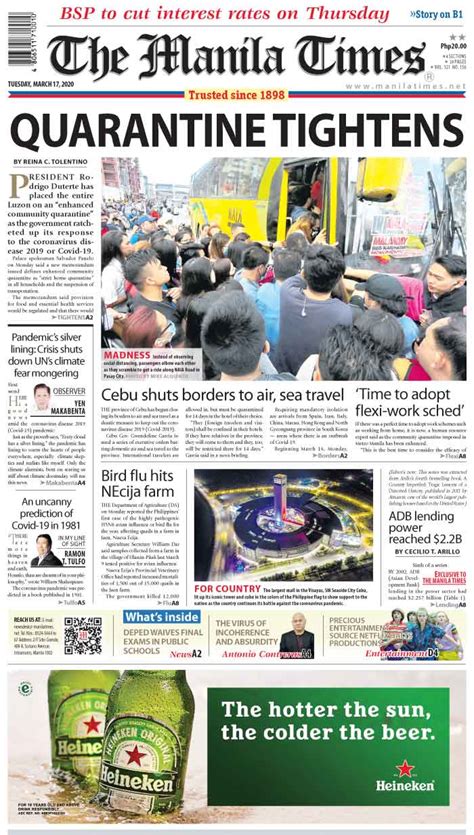 Today’s Front Page March 17, 2020 | The Manila Times