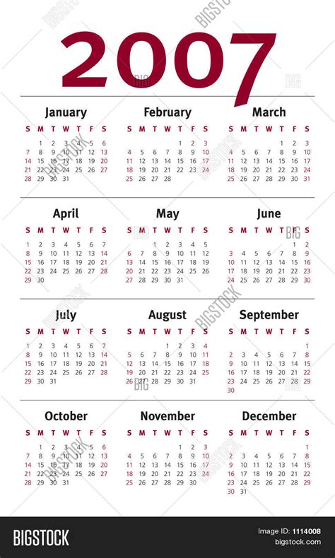 2007 Yearly Calendar Image & Photo (Free Trial) | Bigstock